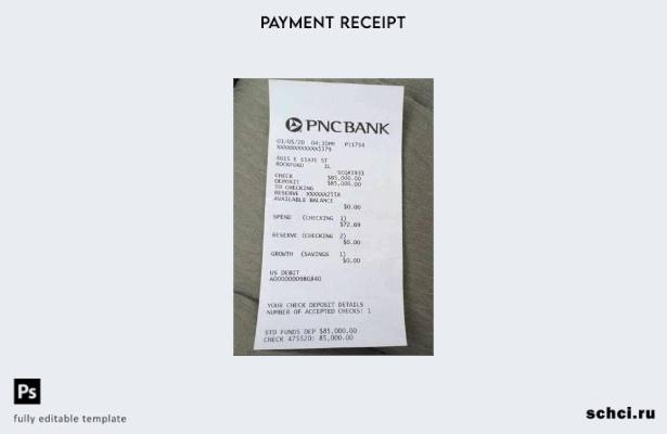 цифровая загрузка шаблона квитанции об оплате банка USA Pnc